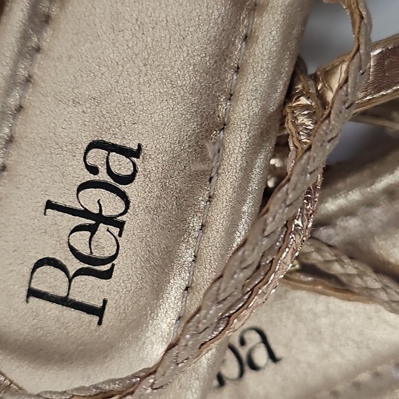 Reba Gold Leather Fringe Flat Thong Sandals w Braided Wrap-around Ankle Strap - Picture 2 of 6